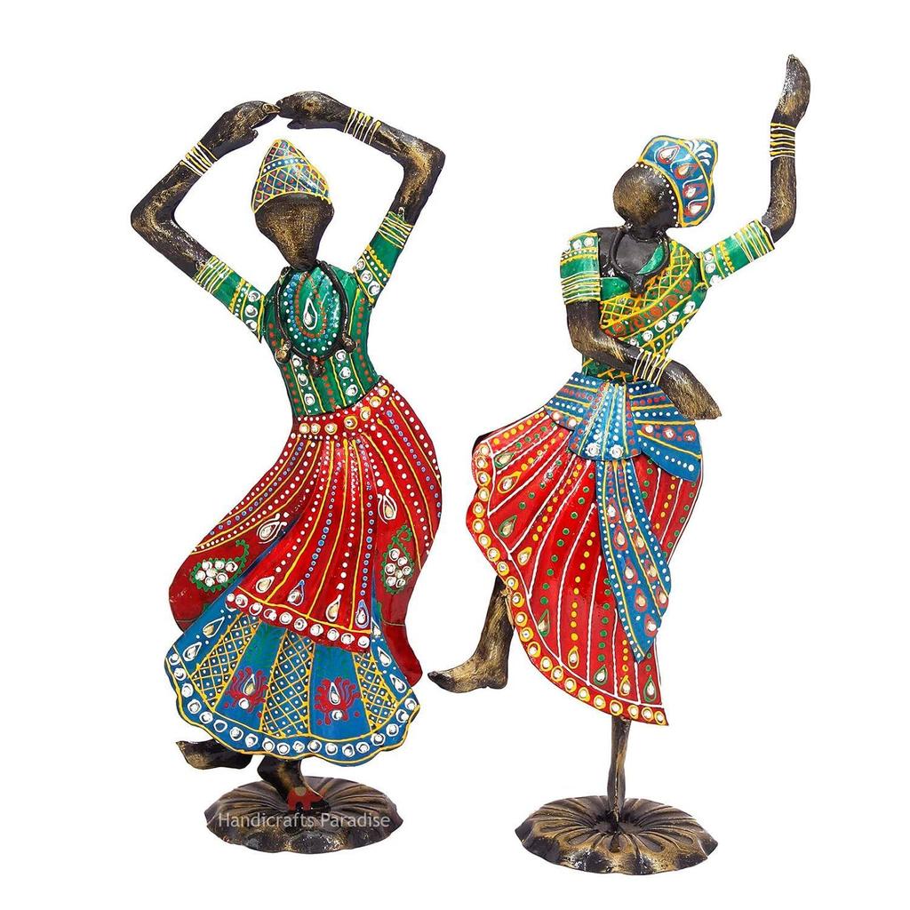 Wrought Iron Bharatnatyam Dancing Couple Showpiece For Home Décor, 17.75 Inch, Multicolor