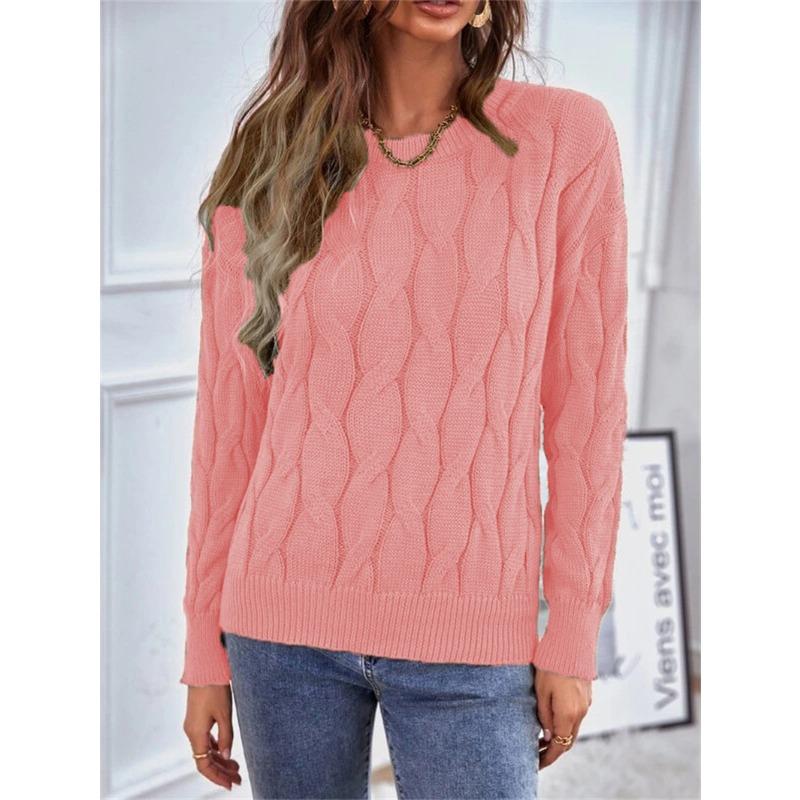 Women's Fashion Casual Fall Winter Solid Color Print Long Sleeve O-Neck Sweaters