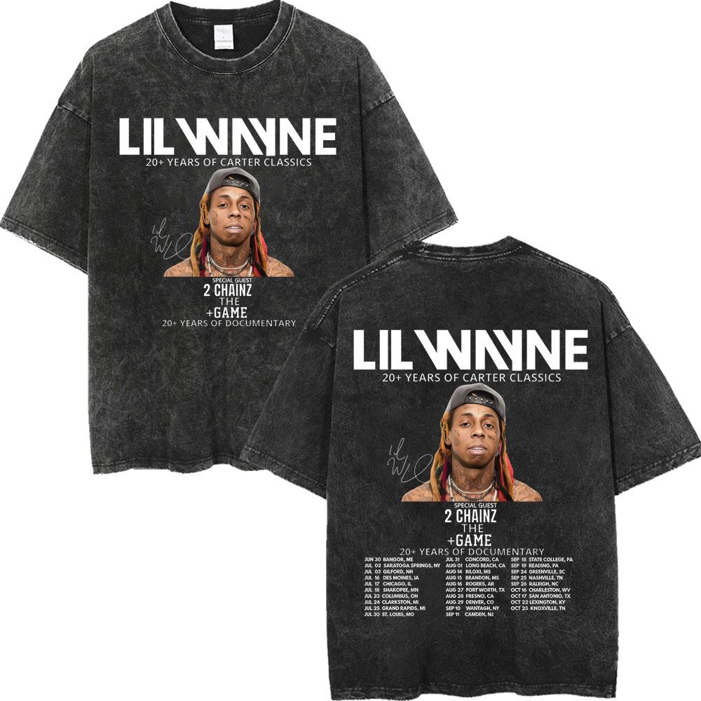 Vintage Washed Rapper Lil Wayne Print T Shirt High Quality Fashion Short Sleeve Tshirt Men Women Summer Casual Cotton Tshirts