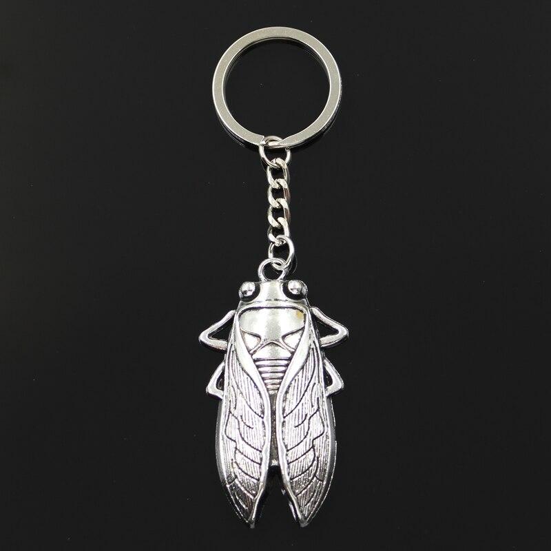 Модный брелок для ключей 30 мм, металлический брелок для ключей, ювелирные изделия, античная бронза, летняя подвеска «Цикада» 62x33 мм