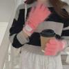 Women's Korean Style Colorblock Wool Long Gloves - Warm, Windproof, Five-Finger Design for Winter Cycling