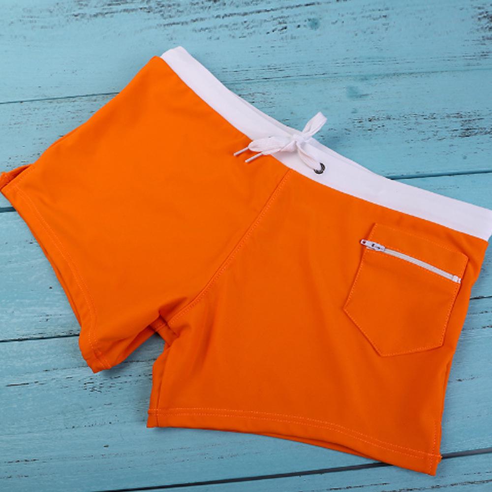 2023 Men's High-Waisted Square Leg Swim Trunks - European & American Fashion, Solid Color, Drawstring, Five-Point Casual Style.
