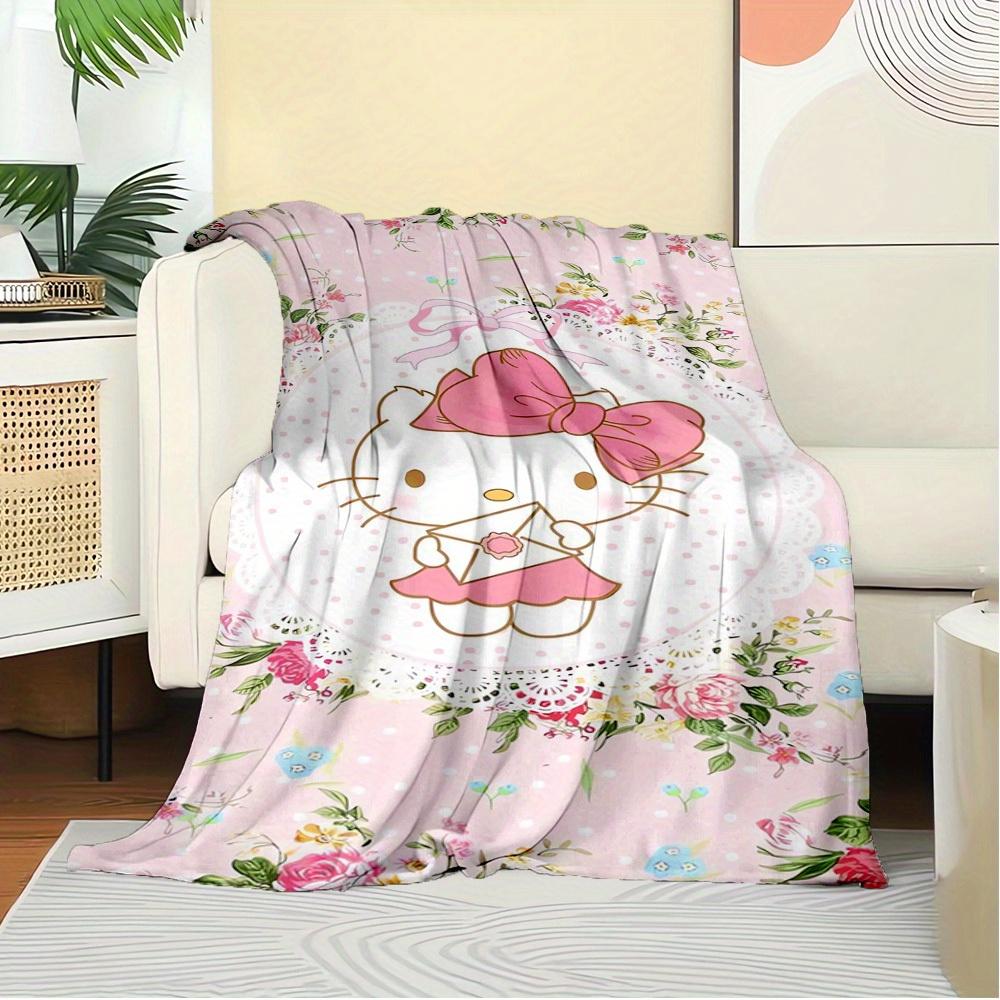1pc Hello Kitty Floral Blanket - Seasonal home decor, cozy and machine washable, for all ages, an ideal gift for any family, available in mu