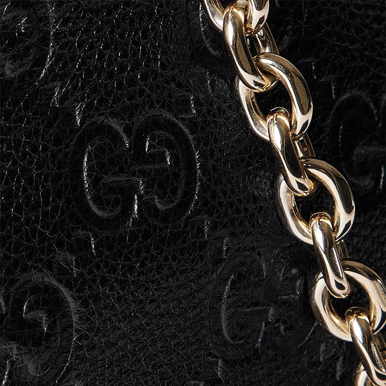 Gucci GG Emblem Logo Embossed Pebbled Leather Mini Crossbody Bag Women bags Black 815278-AAEEM-1000
