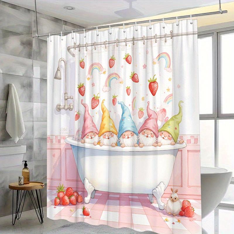 Whimsical Gnomes Shower Curtain - Playful Pastel Design, Durable Polyester, 12 Hooks, Machine Washable, Elegant Bathroom Decor