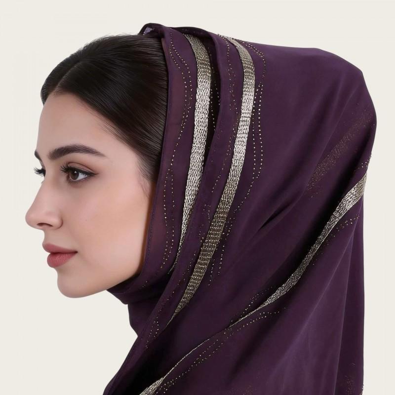 Womens Lightweight Chiffon Scarf With Pearl Embellishment Ethnic Print Wrap Shawl UV Protection Cover Head Accessory Daily Wear Travel