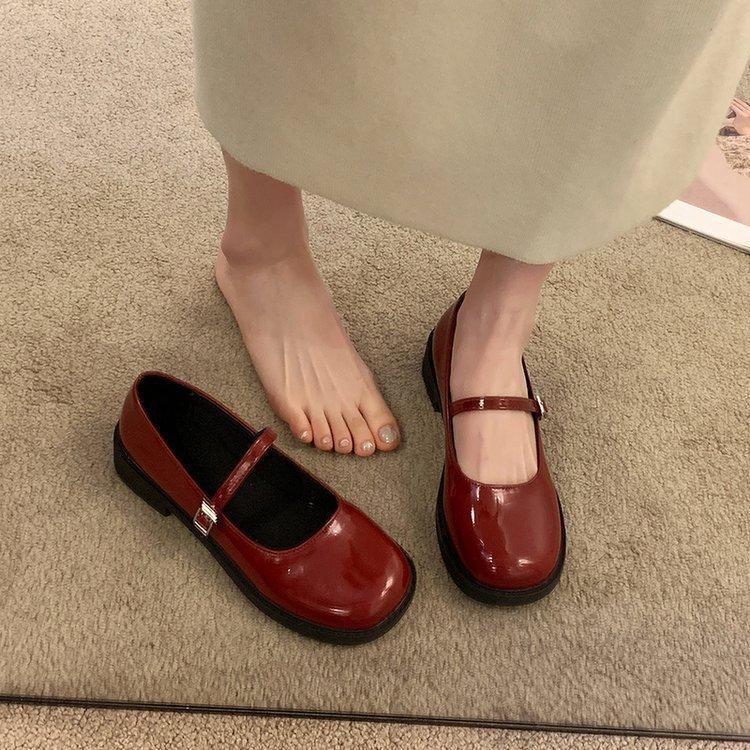 Французские ретро-туфли из кожи, женские летние туфли на толстом круглом каблуке, однотонные туфли с юбкой в стиле Мэри Джейн
