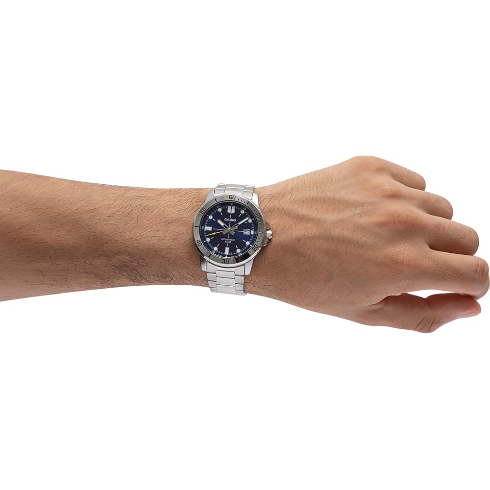 Мужские часы Casio MTP-VD01D-2EV Enticer из нержавеющей стали с синим циферблатом, повседневные, аналоговые