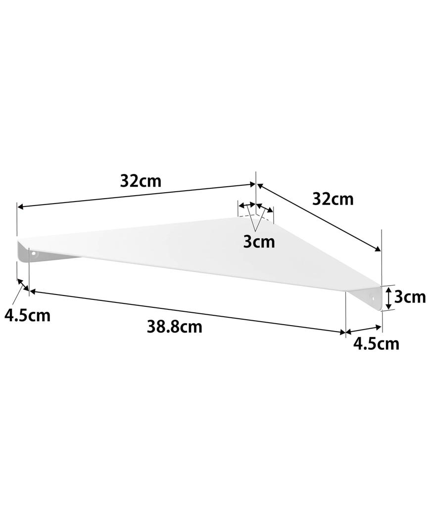 Угловая полка Yamazaki Tower для стен, совместимая с 32 см Ш x 32 см Г x 3 см, с розеткой 1401, щипцы для гипсокартона и деревянная полка, большая, гипсокартон, белый, H, розетка,