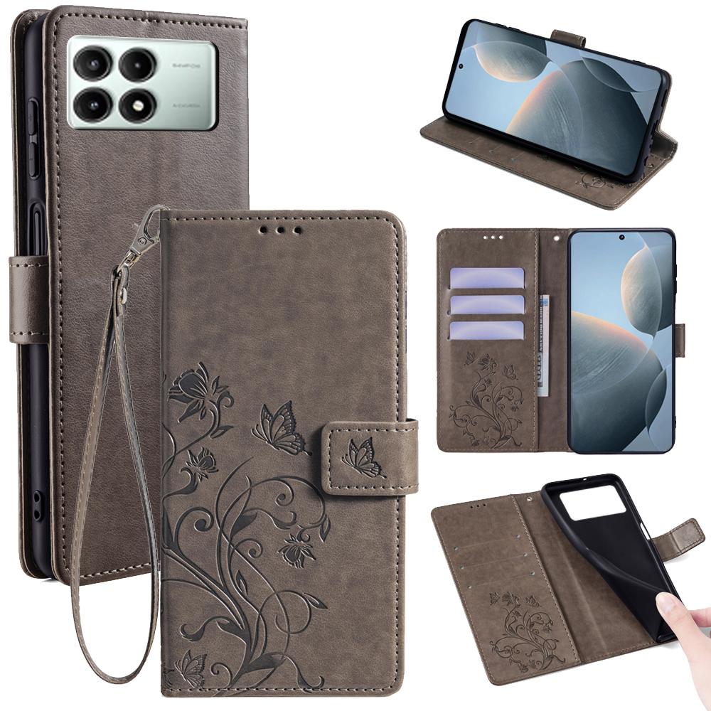 Чехол-книжка из ПУ кожи с рисунком бабочки и цветка для Xiaomi Redmi K70E 5G/Poco X6 Pro 5G