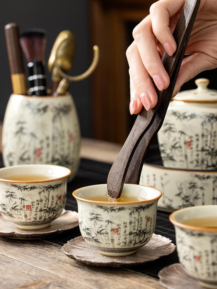 Черный бамбуковый чайный сервиз Ru Kiln Керамика Чайная церемония кунг-фу Желтые аксессуары Хранение Китайская чайная банка Посуда Пенал для ручек Горшок