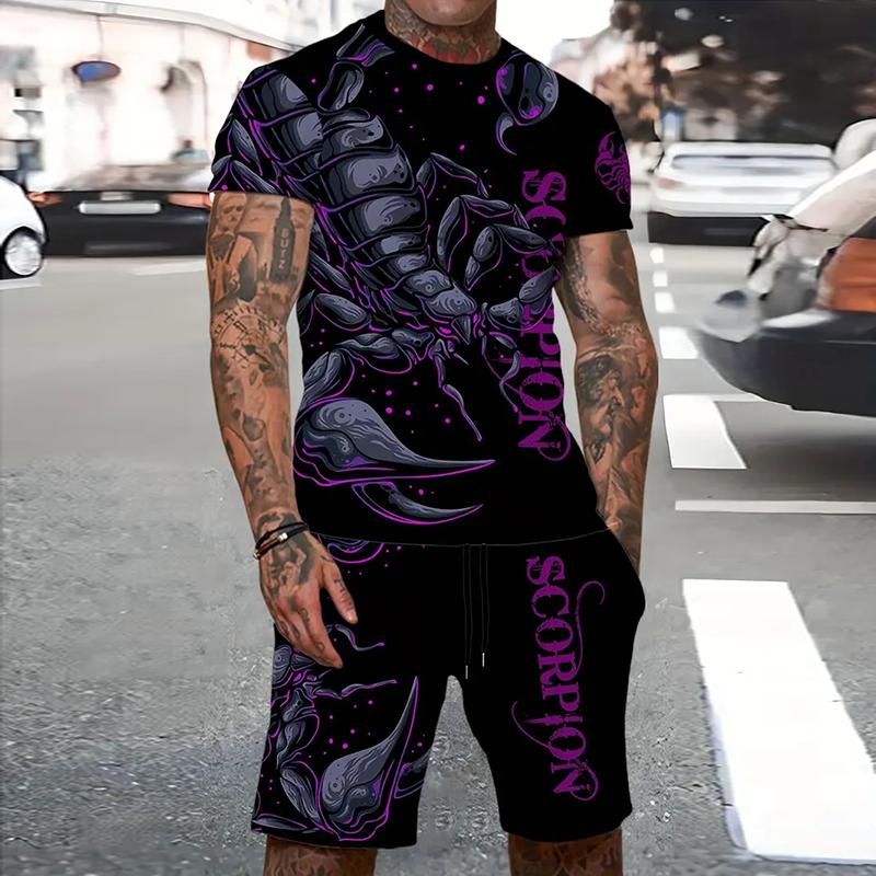 Летний мужской комплект с короткими рукавами и шортами с круглым вырезом, повседневная футболка с принтом тигра в 3D, крутой персонализированный уличный комплект, мужская спортивная одежда