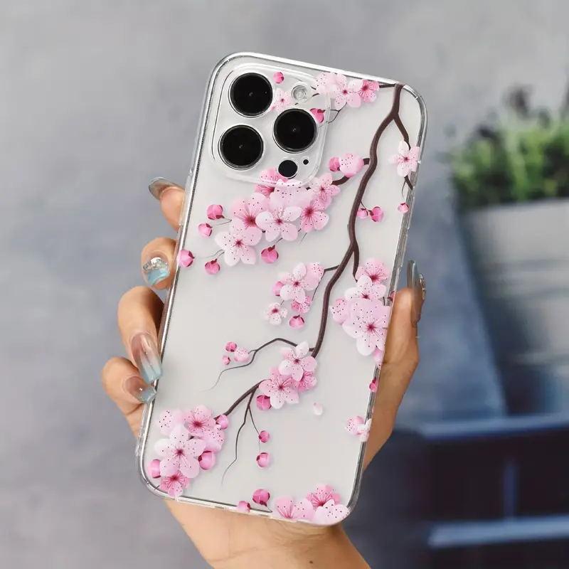 Чехол 'Цветок персика' для OPPO Reno 13F 12F 11F 14F 10 8 11 12 13 14 Pro 5G 7 4G 5 6 Lite A58 A78 A79 A98 Прозрачный чехол с цветочным принтом
