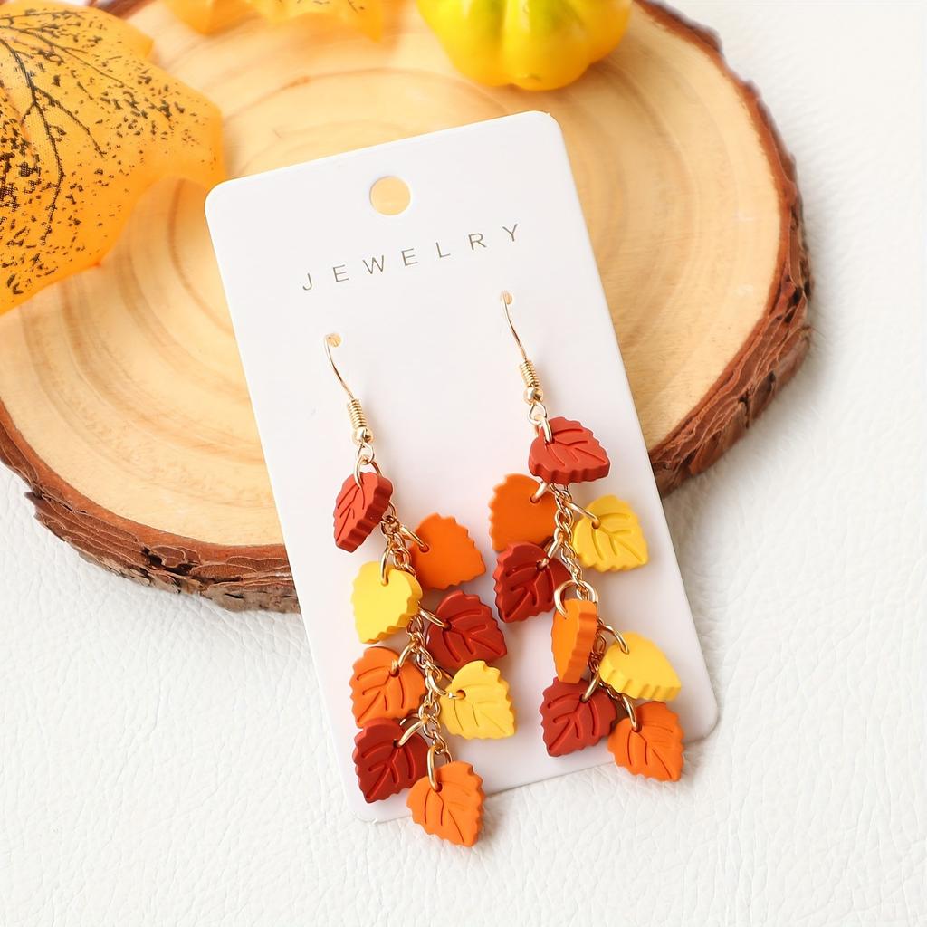 Элегантные акриловые серьги-подвески в виде осенних кленовых листьев - Ручная работа, винтажный дизайн с текстурой мягкой глины для женщин | Идеально подходят для повседневной носки и отдыха
