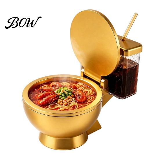 Toilet Shaped Snack Dish Ramen Bowl Set, Built-in Drink Cup And Straw Fun Game Night Tableware Design, Novelty Food Bowl, for Instant