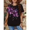 Женская футболка с коротким рукавом Модная с ярким цветочным принтом Удобная свободная оверсайз с круглым вырезом
