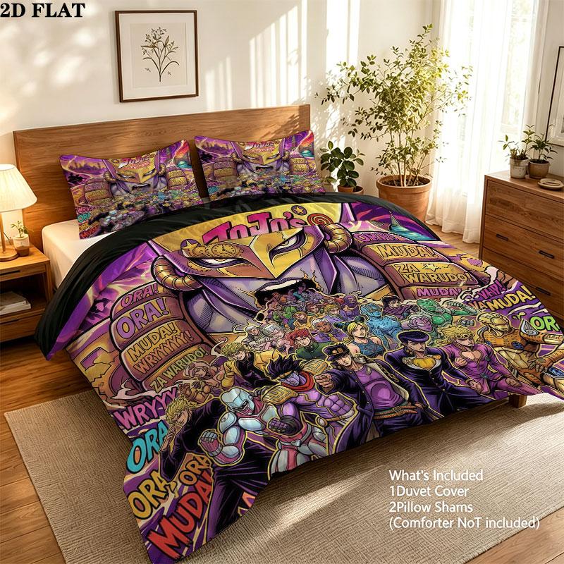 Jojos Bizarre Adventure Pattern Bedding Quilt Set Quilt Cover Pillowcase Home Birthday Gift(1 * duvet cover + 2 * pillowcase, without core)