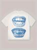 Two Blue Lips Minimal Mouth Art Retro Graphic Mens Casual Short Sleeve Crew Neck Daily Wear T-Shirt
