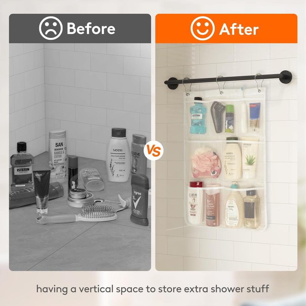 Wall Hanging Storage Bag Multiple Compartments Mesh Shower Storage Pouch Home Toiletries Organizing Bag Bathroom Accessories