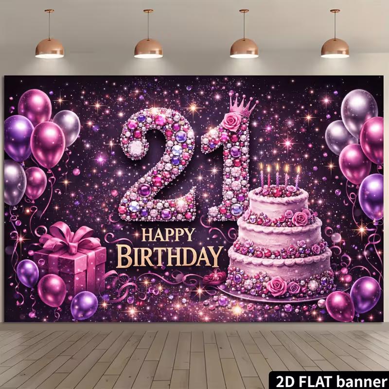 2D 60th Birthday Backdrop for Women with Red Roses and Sparkles Photography Background