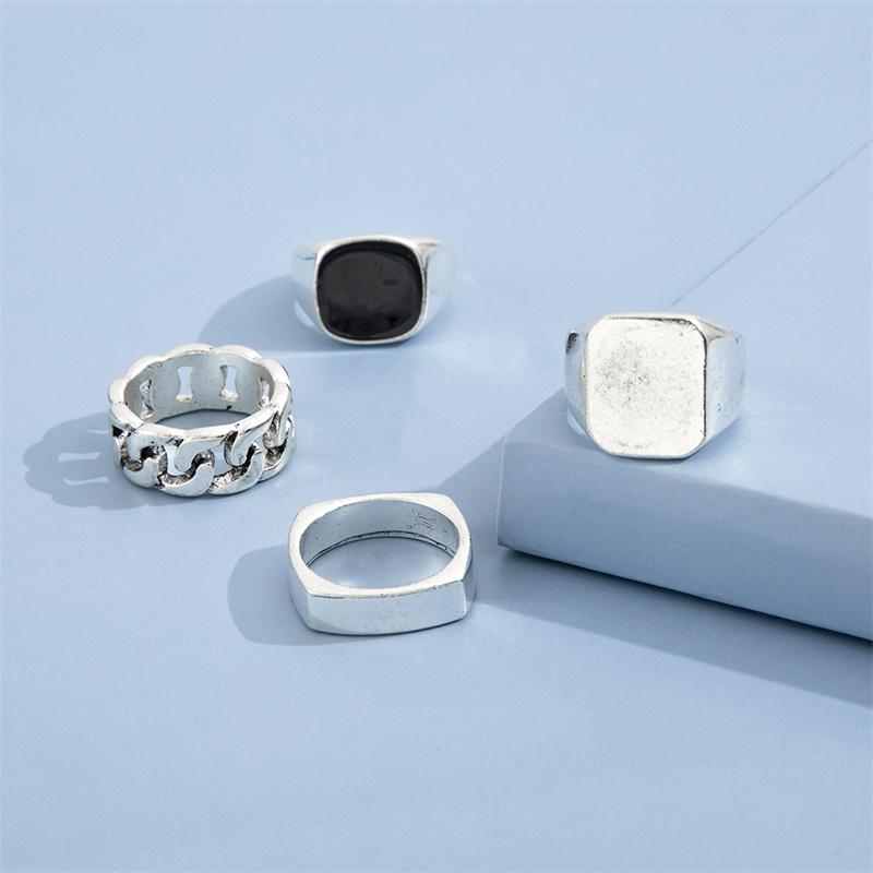Мужской винтажный металлический набор колец на палец из 4 предметов в стиле панк-хип-хоп