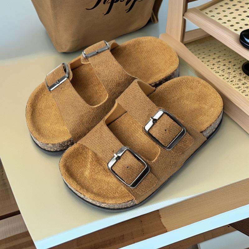 Children's Birkenstock Cork Fabric Retro Double Buckle Sandals - Thick Sole, Non-Slip, Summer Outdoor Shoes for Boys.
