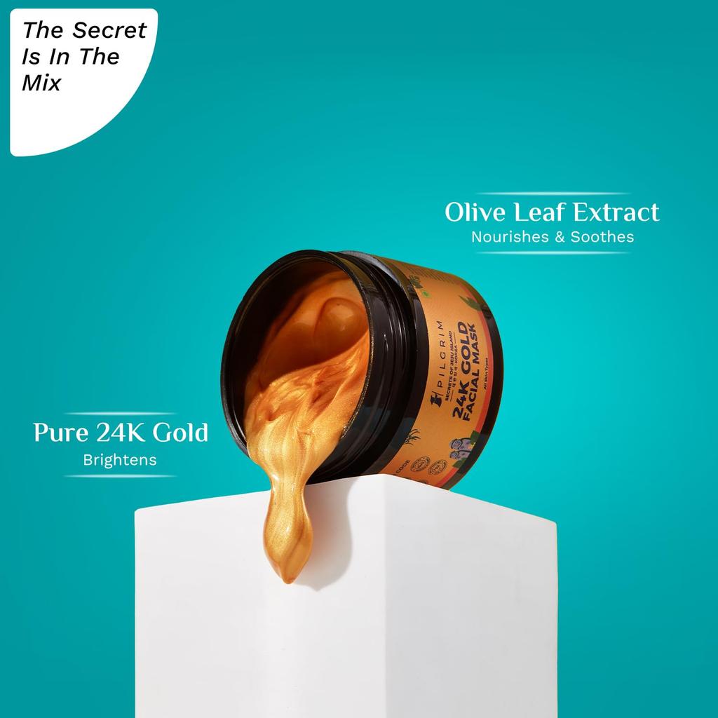 Pilgrim 24K Gold Face Mask 50 gm Pack of 1 for Glowing Skin Hydrating Radiance Boosting Collagen
