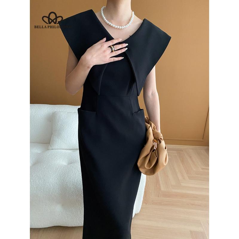 Дизайнерский стиль Французское платье с острым вырезом на талии и разрезом Длинное платье Платье в повседневном стиле Женское платье