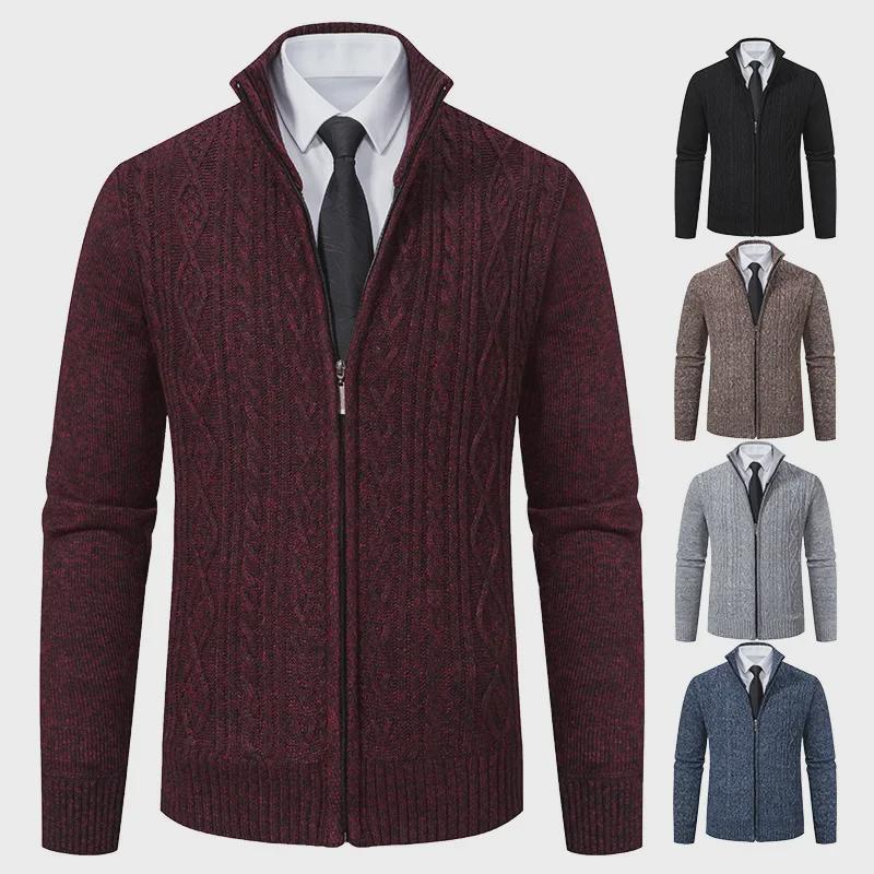 Men's Trendy Knitted Stand-Up Collar Sweater Cardigan - Autumn/Winter Warmth