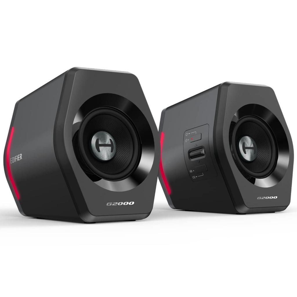 Edifier G2000 Gaming Speaker for PC Computer PS5 Monitor AUX Wired Wireless Mode Sound RGB Small Set of 2 Black Bluetooth/USB-A/3.5mm Connection,