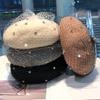 Шляпа из искусственной шерсти, женская осенняя теплая берет с бриллиантами, женская модная темпераментная сетчатая шляпа-тыква