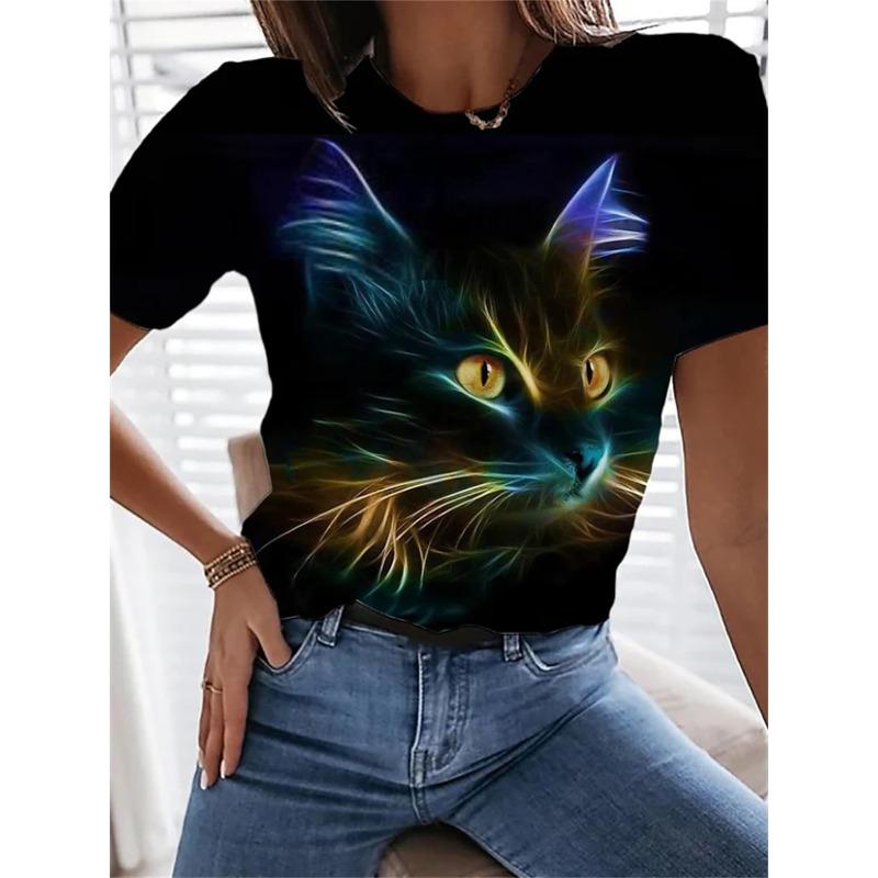 Женская футболка Tee Cat Daily Weekend Print Black Short Sleeve Fashion Graphic Design Round Neck t Shirts for women Summer