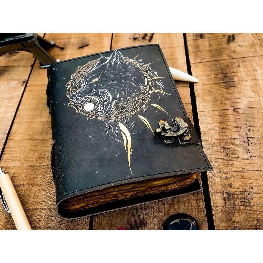 Wolf Handmade Leather Bound Journal Writing Notebook Diary Notepads