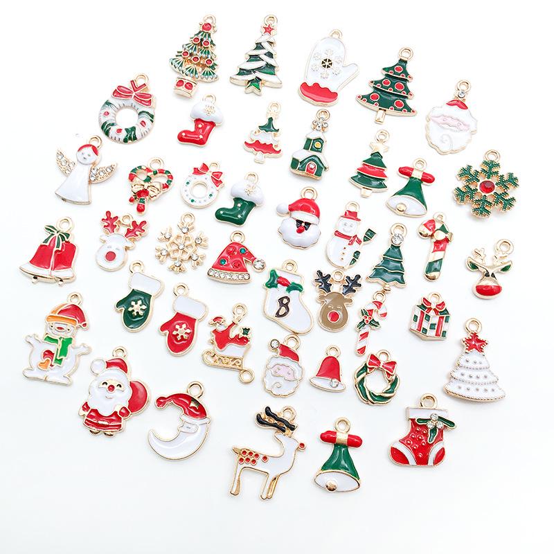50-Piece Christmas Alloy Enamel Charms Set: Mixed Style DIY Pendants and Dangle Charms.
