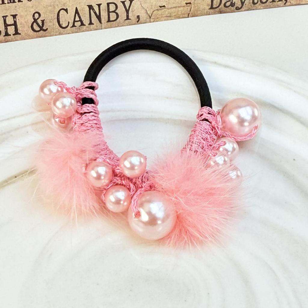 Корейская модная резинка для волос: Женский разноцветный аксессуар для хвоста с помпонами и жемчугом, эластичный