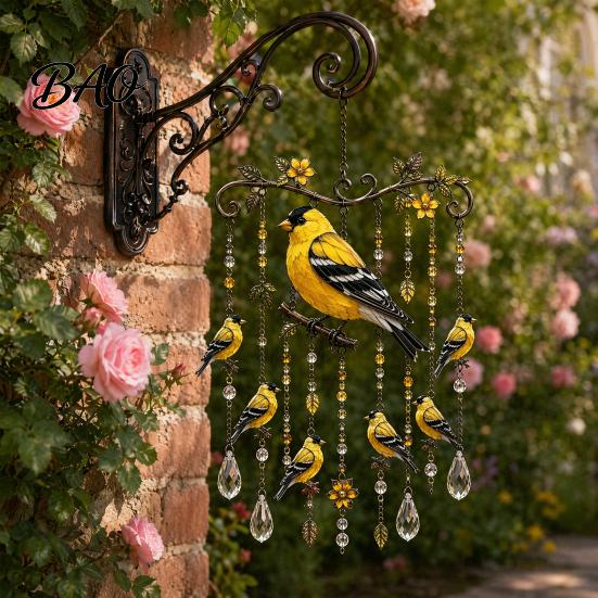 Natural White Noise Chime Graceful Bird Wind Chimes, Chimes for Outside, Metal Hanging Crystal Suncatchers with Pendants Garden Yard Decor Bead