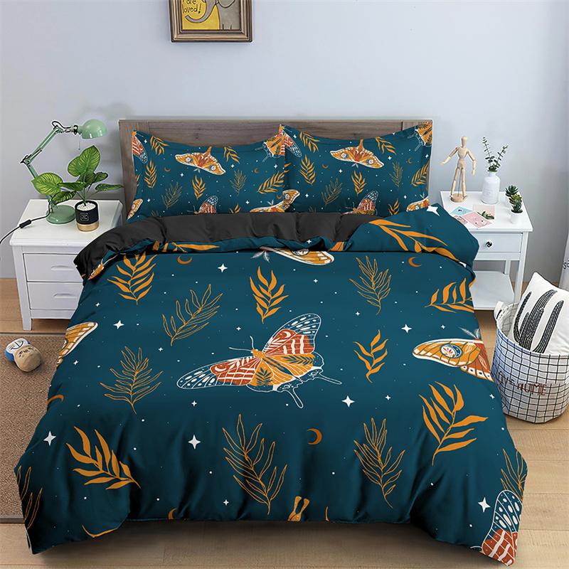 Butterfly Bedding Set Full King Size Hippie Boho Moth Duvet Cover Microfiber Animal Botanical Psychedelic Starry Sky Quilt Cover