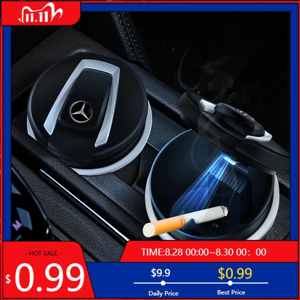 GLC GLB Автомобильная мусорка Контейнер для хранения Высокоогнестойкий Светодиодный Непроницаемый для запахов Пепельница Для Mercedes Benz AMG W203 W204 W164 W168 C180 E