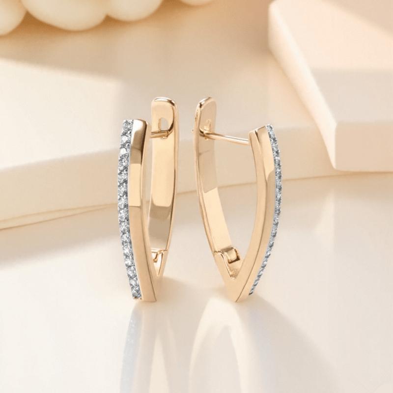 Golden Color V Hoop Earrings Women Wedding Drop Earrings Jewelry