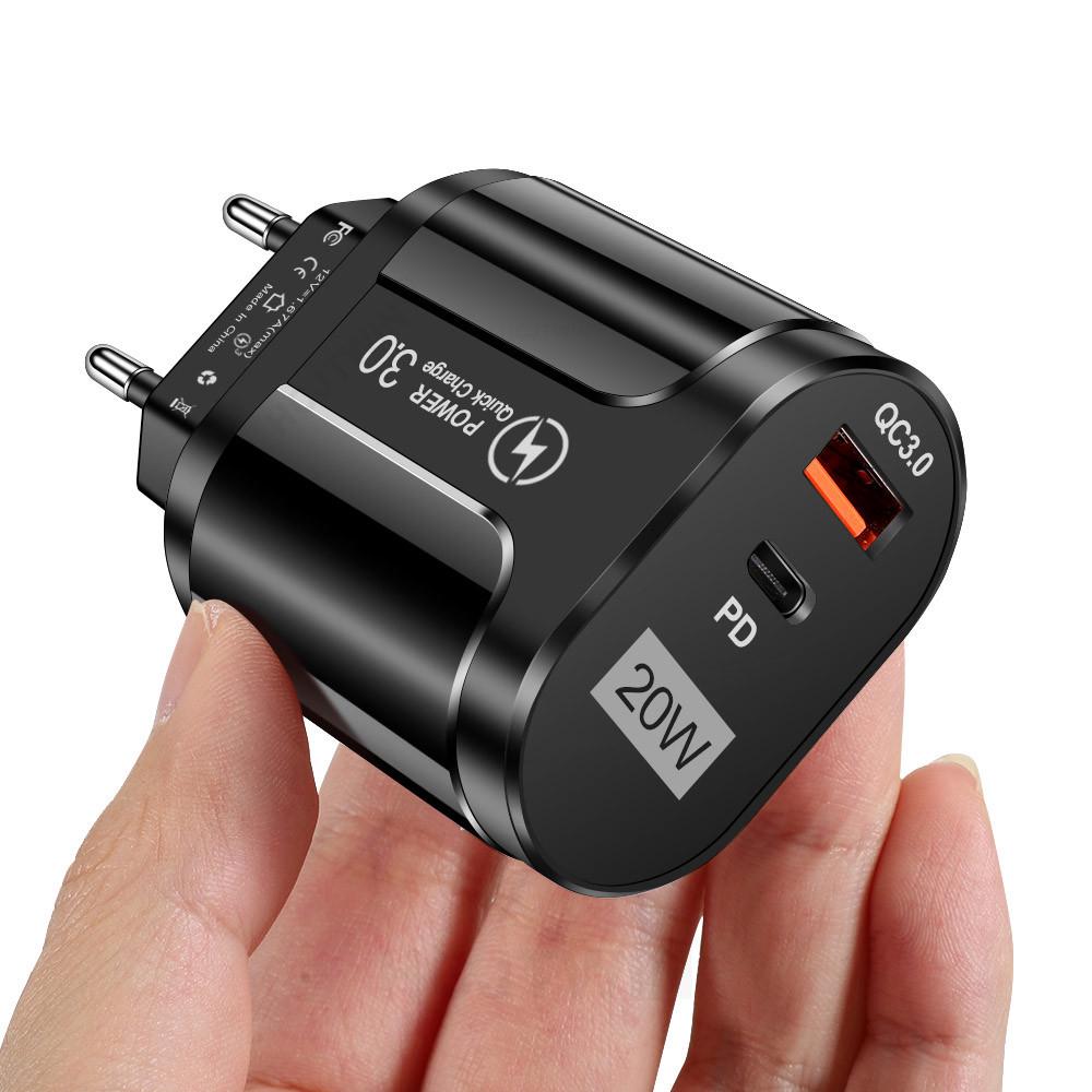 Новое быстрое зарядное устройство QC3.0+PD 20 Вт: Совместимо с европейскими, американскими и британскими стандартами