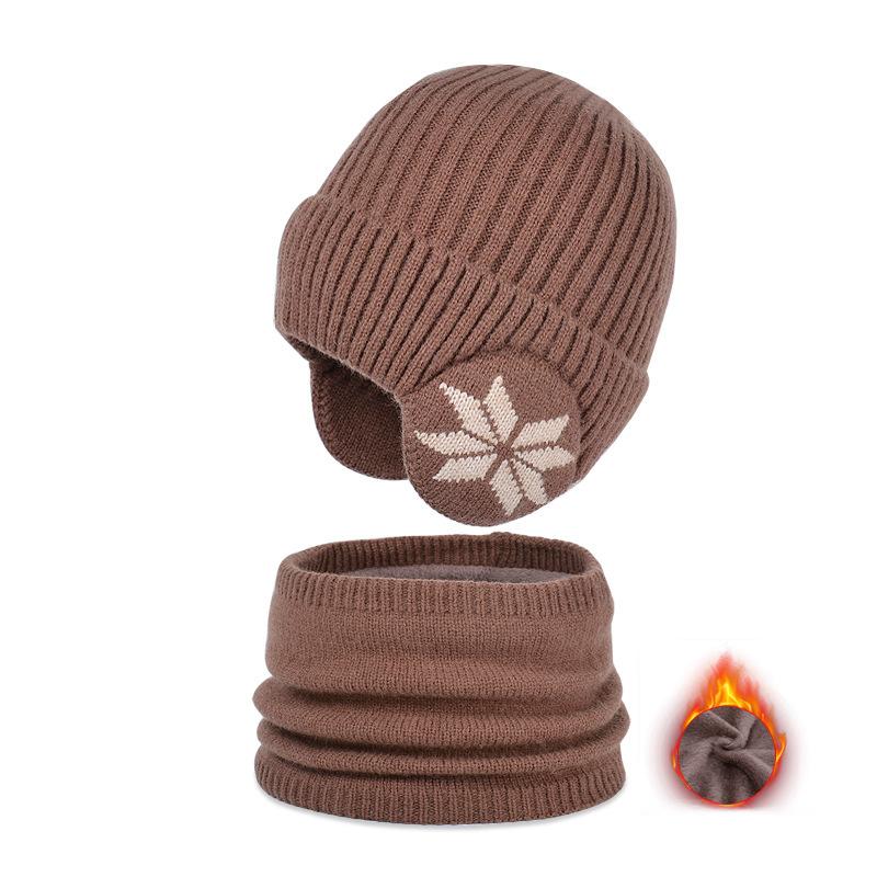 Children's Hat Winter Fleece Scarf Set Knitted Wool Hat Boys Warm Ear Protector Pullover Hat