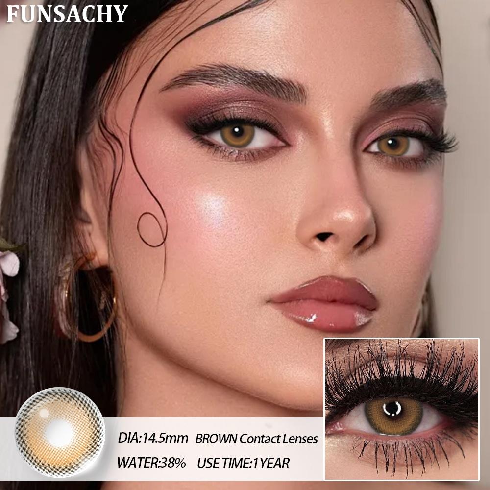 FUNSACHY 1 пара 0~-8.00 диоптрий Серые контактные линзы для близорукости Синие линзы Карие зрачки Рецептурные линзы Красивая годовая косметика