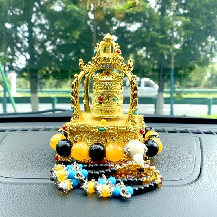 Creative Solar Alloy Car Accessories Prayer Wheel Automatically Rotates Car Interior Decoration Feng Shui  Buddhism