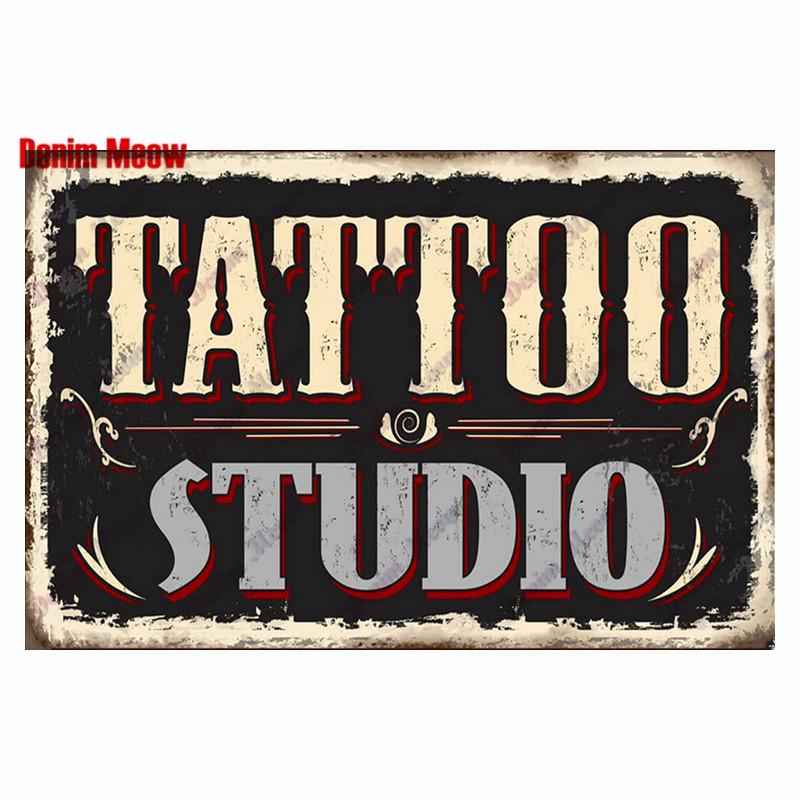 Студия винтажной татуировки, металлическая жестяная вывеска, красивая девушка, металлическая табличка, татуировка красивая девушка, ретро-декор стен, декор комнаты, WY36