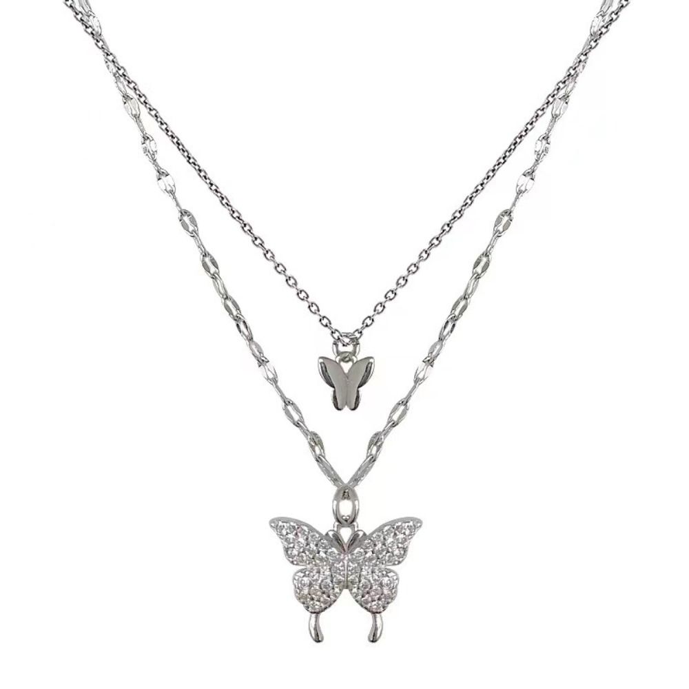Exquisite Small Pendant Necklace Double Layer Clavicle Chain Shiny Butterfly Necklace  Ladies Gift