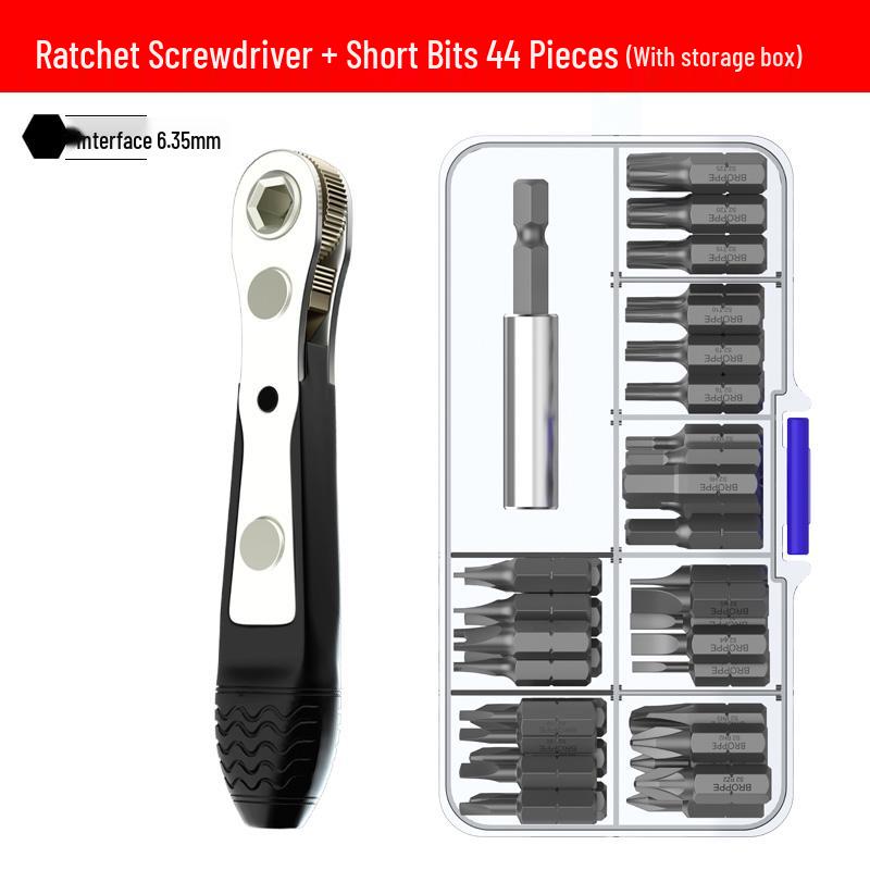 Dual-Action Ratchet Right-Angle Screwdriver Set with Short Phillips & Slotted Bits