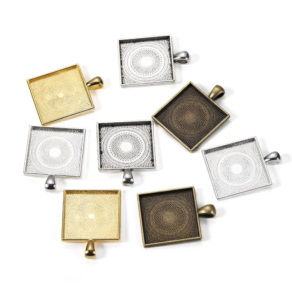 5 шт./лот 25 мм квадратные кабошоны, основы, подвесные рамки, лотки, подходят для стеклянного кабошона 25 мм, изготовление ожерелья своими руками