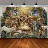 Christmas Nativity Scene Background Angels Shepherds and Starry Sky Suitable for Family Festival Party Shooting Prop Backdrop