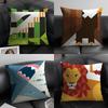 Simple Animal Anime Art Cushion Cover Natural Linen Organic Fabric DoubleSided Printing Sofa Home Decor Gift Pillow Case