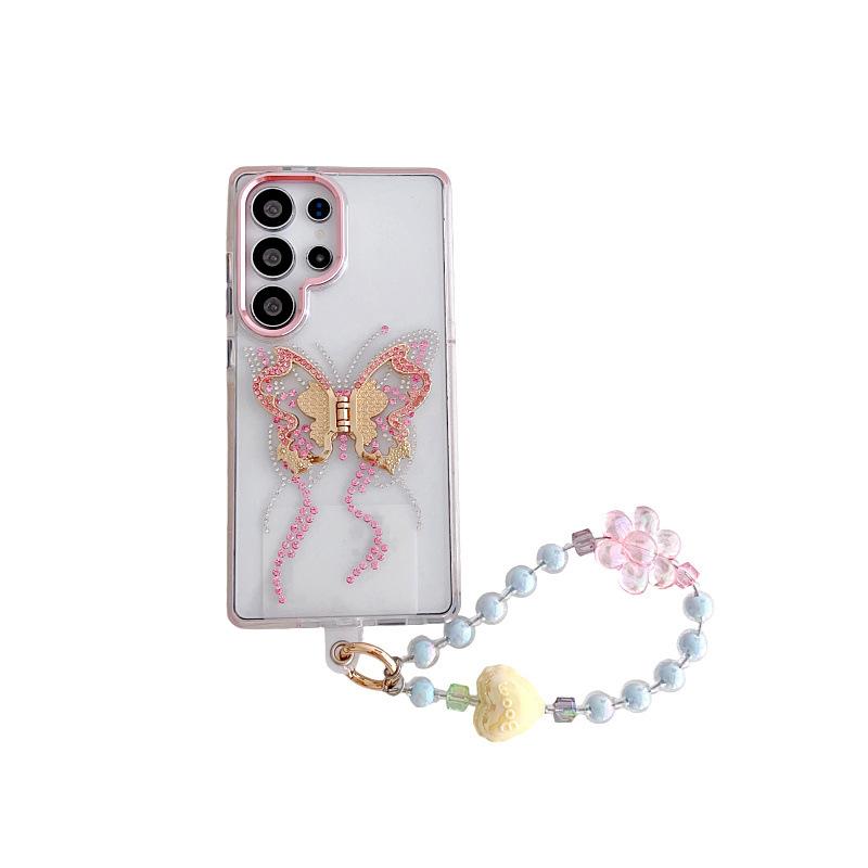 Suitable for Samsung S25ultra Mobile Phone Case S24 Jingdian Color Butterfly Diamond Ring Bracket S23 Fully Inclusive Anti Fall Protection Case